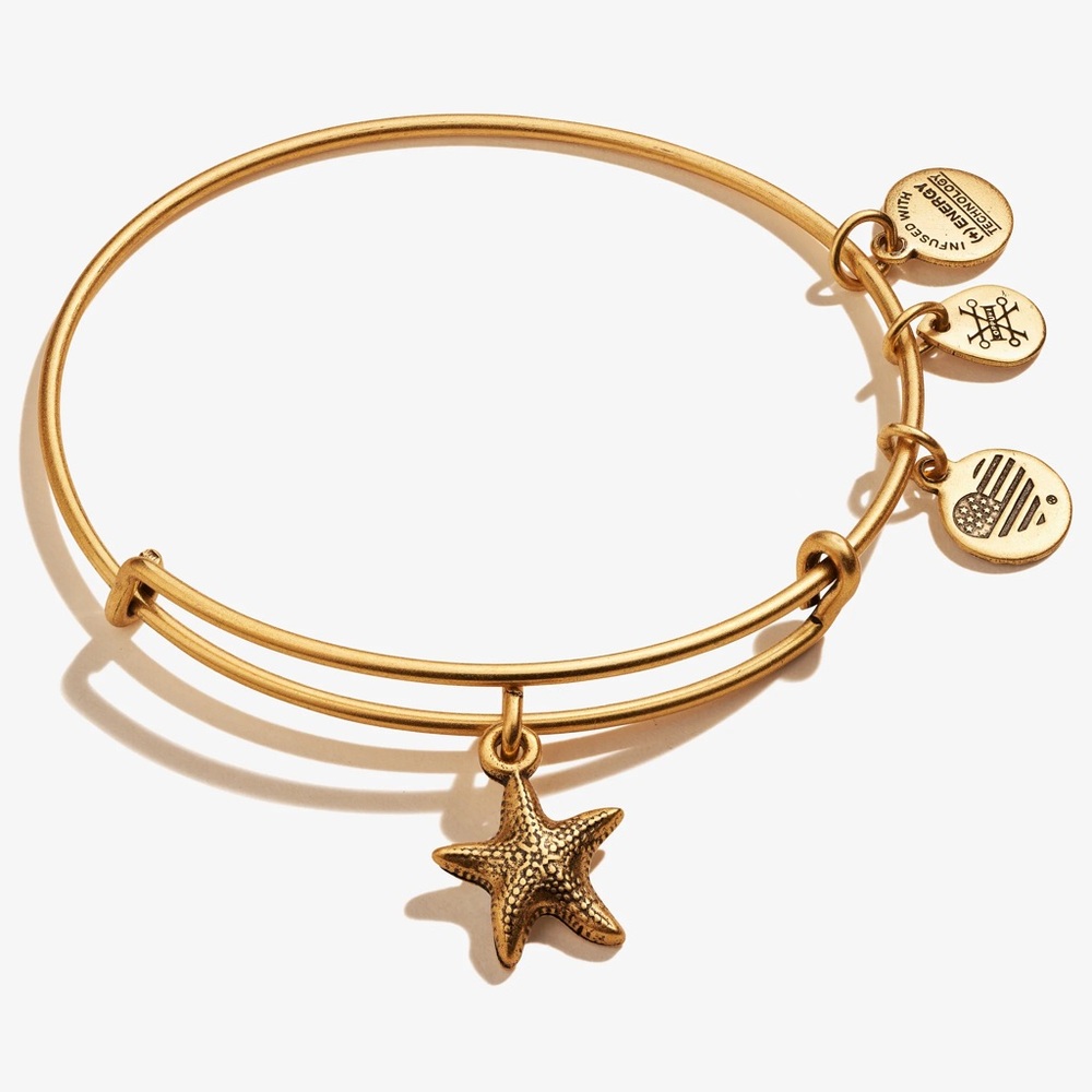 Gold Starfish Charm Bangle Bracelet